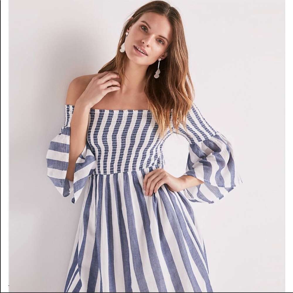 Lucky Brand, Blue & White Striped Off The Shoulder